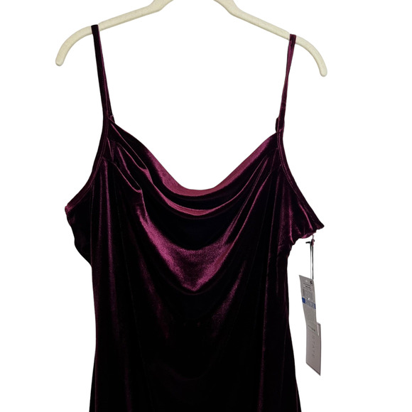 1. State Womens Velvet Slip Dress XL Midi Dark Wine Draped Neck Spaghetti Straps - Picture 2 of 7